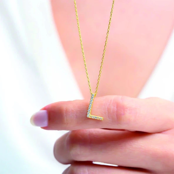 Işıltılı Prizma L Harfi Gümüş Kolye - Gümüş - Resim 3