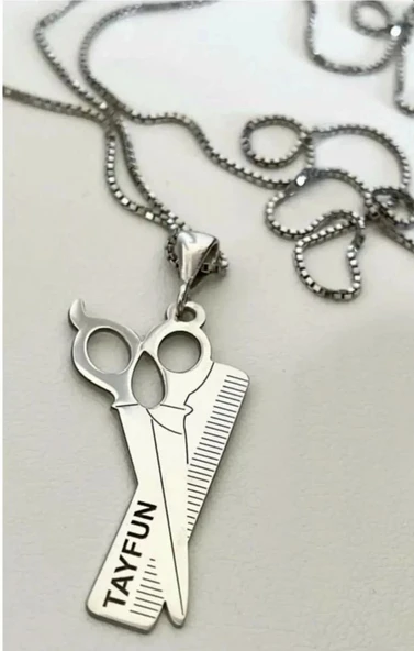 Kuaför Tarak Makas Gümüş Kolye ürün görseli 1