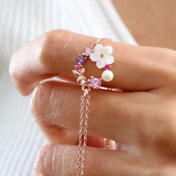 İtalyan TaAltınm Soft Çiçekler Flowers Gümüş Bileklik - Altın - Resim 2