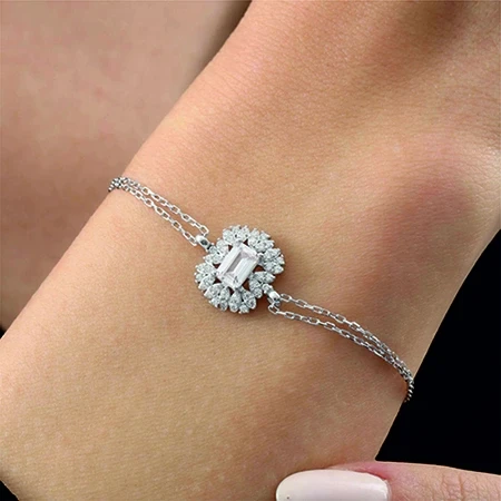 Pırlanta Montür Emerald Efsunu Gümüş Bileklik - Altın ürün görseli 1