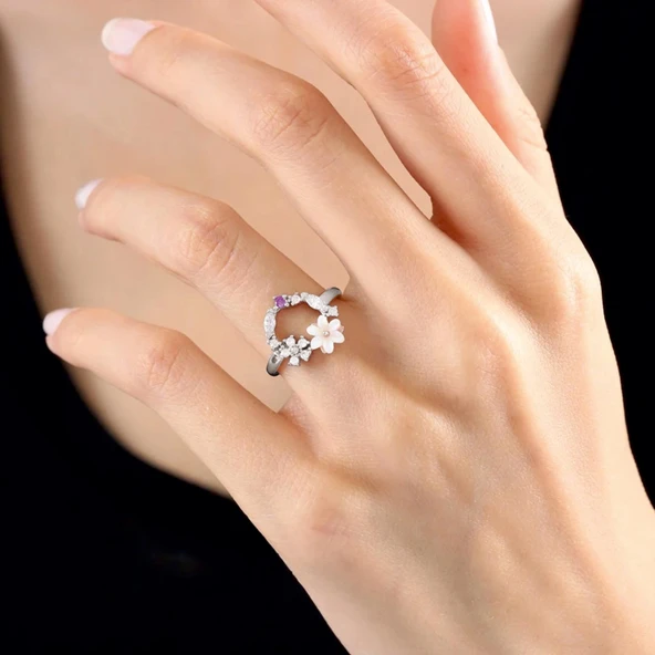 Bahar Bahçesi Manolya Çiçeği Flowers Gümüş Yüzük - Gümüş ürün görseli 1