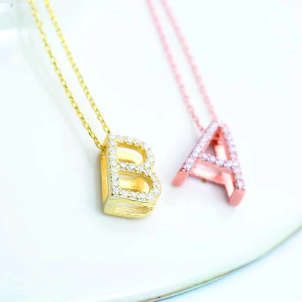 Işıltılı Prizma T Harfi Gümüş Kolye - Gümüş - Resim 3