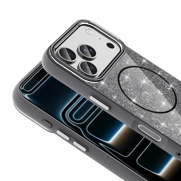 iPhone 17 Pro Max Kılıf M-safe Şarj Özellikli Parlayan Simli Okso Kılıf - Resim 11