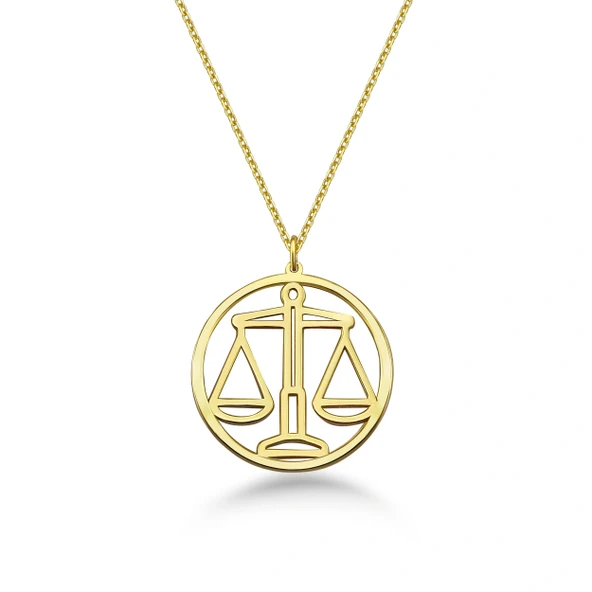 Çember Terazi Burcu Gümüş Kolye - Altın ürün görseli 1