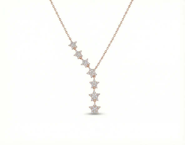 925 Ayar Gümüş Yıldızlar Kolye - Rose - Resim 2