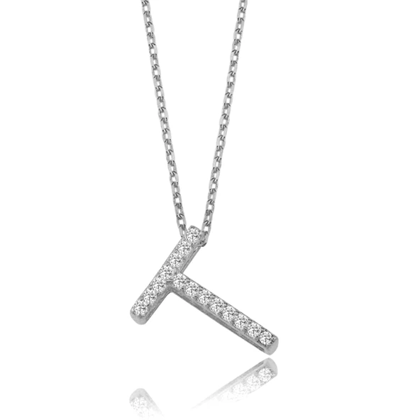 Işıltılı Prizma T Harfi Gümüş Kolye - Gümüş ürün görseli 1