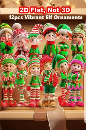 12'li Ahşap Elf Noel Ağacı Süs Seti | 2D Düz Baskı Renkli Asma Dekorları / Ev & Parti Dekoru - Resim 2