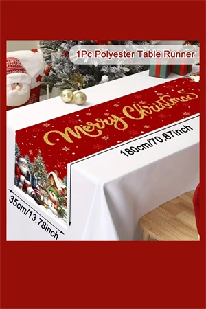 Ekstra Uzun Noel Masa Örtüsü | Bordo / Altın / Yeşil / Gri / Kahverengi Seçenekli Polyester Yılbaşı Sofra Dekoru (1 Adet) - Resim 2