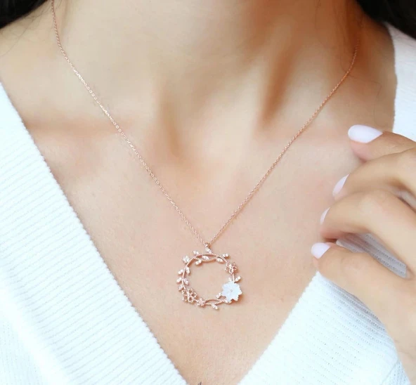 Mevsim Serenatı Flowers Gümüş Kolye - Rose - Resim 3
