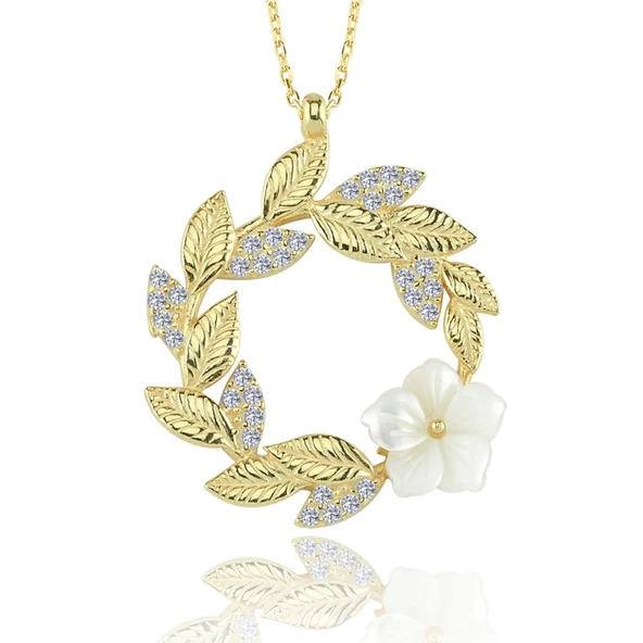 Gelin Buketi Manolya Çiçeği Flowers Gümüş Kolye - Gümüş - Resim 3