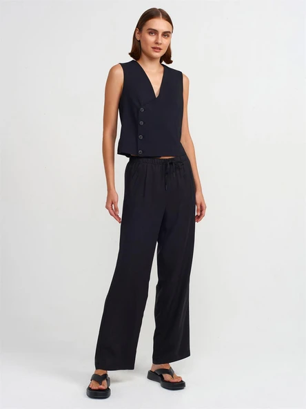 71535 DİLVİN GENİŞ PAÇA BÜZGÜ İPLİ ÖZEL KESİM PANTOLON ürün görseli