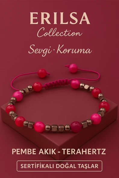 Sertifikalı Terahertz Pembe Akik Taşı Bileklik – Sevgi Koruma ve Pozitif Enerji Doğal Taş ürün görseli