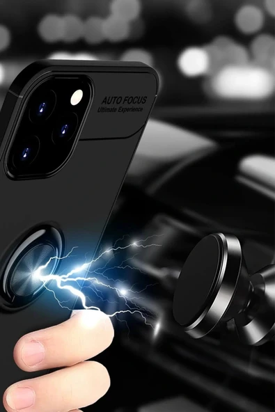 LitaeTrend iPhone 12 Pro Max Kılıf Range Yüzüklü Silikon - Siyah-Kırmızı - Resim 4