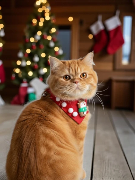 Christmas Squirrel Yılbaşı Kedi Bandanası | Ponponlu Kırmızı Noel Boyun Aksesuarı | Sevimli Sincap Figürlü Kedi Süsü - Resim 4