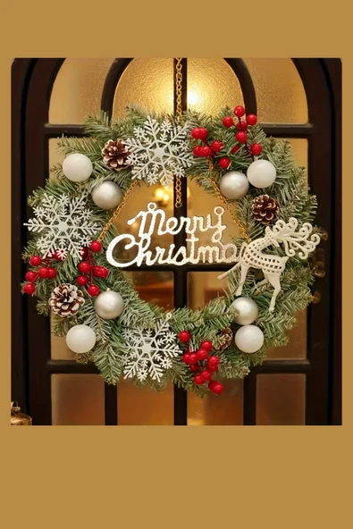 Noel Geyiği & Kar Tanesi Temalı Çilek Çelenk – Ev, Kafe, Butik ve Kapı Dekoru İçin Şık Tasarım | Pencere & Sergi Alanlarına Bayram Şıklığı | Mevsimsel Dekor ve Özel Hediye Seçeneği - Resim 5