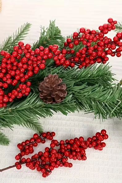 2 Adet Şık Kırmızı Yapay Meyve Dalları – 22 cm (8.66”) | Noel Ağacı Süsü, DIY El Sanatları, Düğün & Ev Dekorasyonu, Tatil Parti Malzemeleri - Resim 5