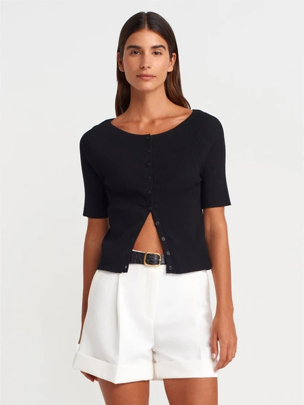 60970 DİLVİN AÇIK BİSİKLET YAKA FİTİLLİ DÜĞMELİ İNCE TRİKO HIRKA ürün görseli