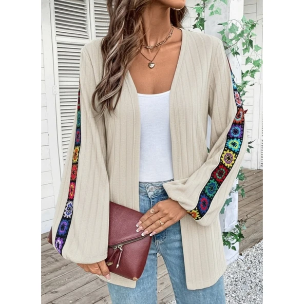 Lucky Life Kadın Uzun Kollu önü Açık şardonlu Kaşkorse Ceket - Resim 2