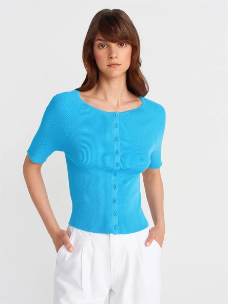 60970 DİLVİN AÇIK BİSİKLET YAKA FİTİLLİ DÜĞMELİ İNCE TRİKO HIRKA - Resim 6