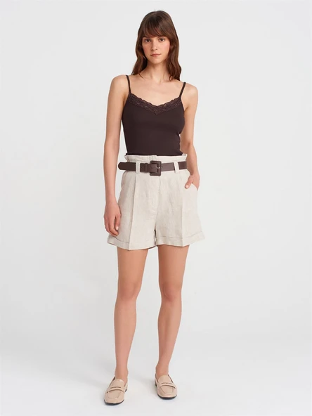 71635 DİLVİN BELİ LASTİKLİ KEMERLİ ŞORT - Resim 4