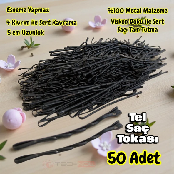 Technow Siyah %100 Metal Esnemez Dayanıklı Kadın Saç Tel Tokası 50 Adet ürün görseli 1
