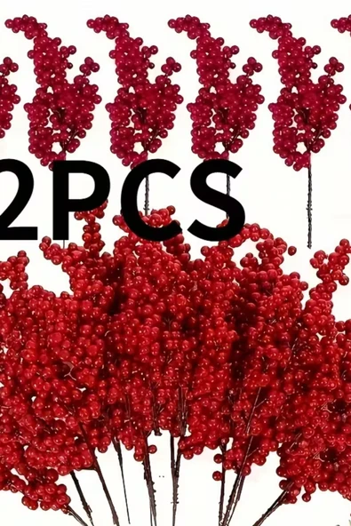 2 Adet Şık Kırmızı Yapay Meyve Dalları – 22 cm (8.66”) | Noel Ağacı Süsü, DIY El Sanatları, Düğün & Ev Dekorasyonu, Tatil Parti Malzemeleri ürün görseli
