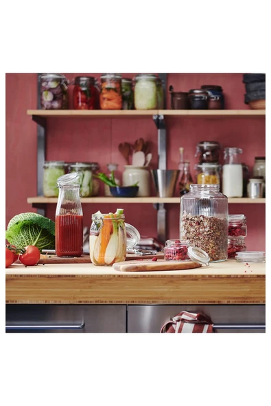 kapaklı cam kavanoz, cam, 3 lt kare cam geniş kavanoz - Resim 3