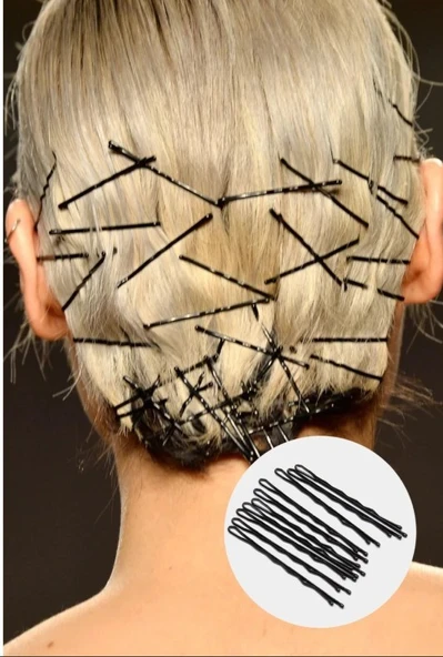 Technow Siyah %100 Metal Esnemez Dayanıklı Kadın Saç Tel Tokası 50 Adet - Resim 6