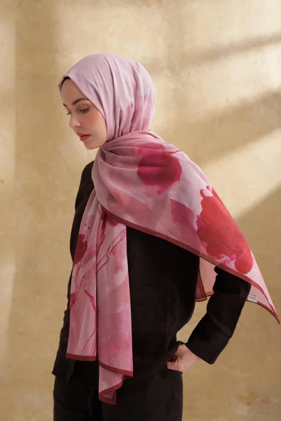 3385 ARMANDA İPEK PAMUK ŞAL DS CAMELLIA DESEN - Resim 5