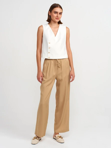 71535 DİLVİN GENİŞ PAÇA BÜZGÜ İPLİ ÖZEL KESİM PANTOLON - Resim 3