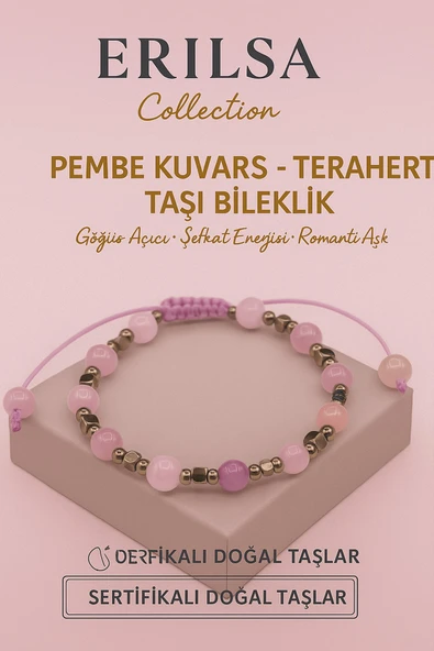 Sertifikalı Terahertz - Pembe Kuvars Taşı Bileklik - Sevgi Şefkat Enerjisi Göğüs Açıcı Doğal Taş ürün görseli