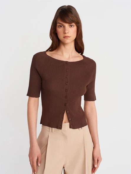 60970 DİLVİN AÇIK BİSİKLET YAKA FİTİLLİ DÜĞMELİ İNCE TRİKO HIRKA - Resim 3