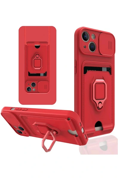 LitaeTrend iPhone 13 Kılıf Zuma Kartvizitli Yüzüklü Silikon - Kırmızı ürün görseli 1