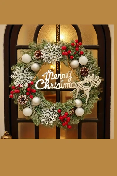 Noel Geyiği & Kar Tanesi Temalı Çilek Çelenk – Ev, Kafe, Butik ve Kapı Dekoru İçin Şık Tasarım | Pencere & Sergi Alanlarına Bayram Şıklığı | Mevsimsel Dekor ve Özel Hediye Seçeneği - Resim 3
