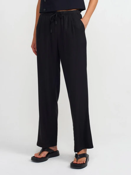 71535 DİLVİN GENİŞ PAÇA BÜZGÜ İPLİ ÖZEL KESİM PANTOLON - Resim 11