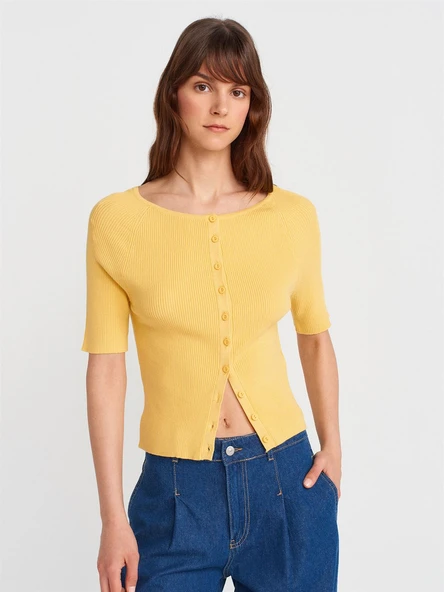 60970 DİLVİN AÇIK BİSİKLET YAKA FİTİLLİ DÜĞMELİ İNCE TRİKO HIRKA - Resim 4