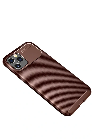 LitaeTrend iPhone 12 Pro Max Kılıf Auto Focus Karbon Kapak - Kahverengi - Resim 2