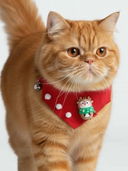 Christmas Squirrel Yılbaşı Kedi Bandanası | Ponponlu Kırmızı Noel Boyun Aksesuarı | Sevimli Sincap Figürlü Kedi Süsü - Resim 2