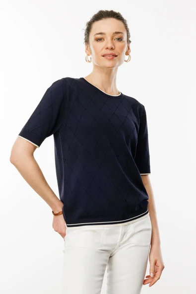 25356 DESEN TLL SY BAKLAVA DESENLİ K.KOL YAKASI, KOL UCU VE ETEĞİ ÇİZGİLİ RAYON BLUZ - Resim 11