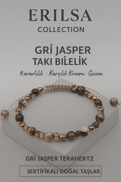 Sertifikalı Terahertz Gri Jasper Doğal Taş Bileklik - Güven Denge Kararlılık Enerji Taşı ürün görseli