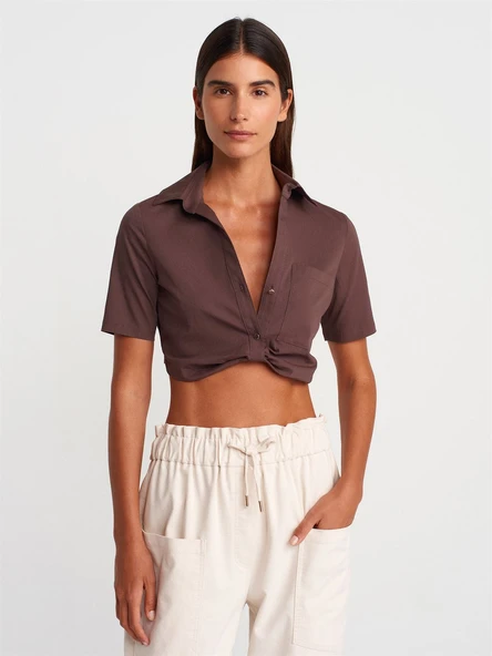 50503 DİLVİN CEP DETAYLI CROP GÖMLEK - Resim 2