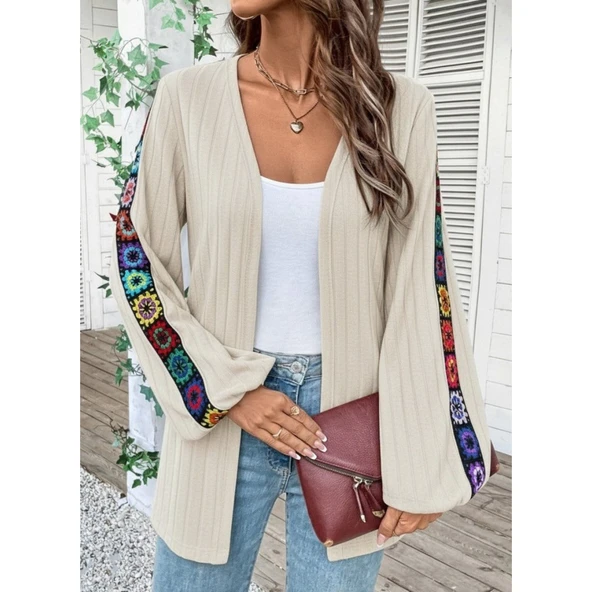 Lucky Life Kadın Uzun Kollu önü Açık şardonlu Kaşkorse Ceket - Resim 3