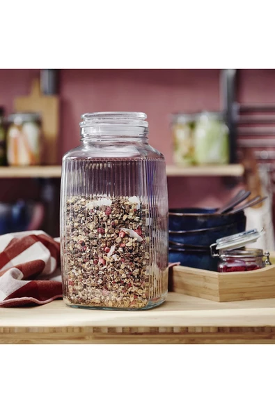 kapaklı cam kavanoz, cam, 3 lt kare cam geniş kavanoz ürün görseli
