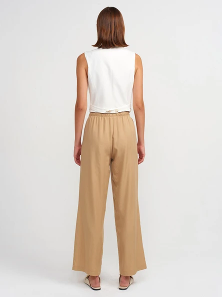 71535 DİLVİN GENİŞ PAÇA BÜZGÜ İPLİ ÖZEL KESİM PANTOLON - Resim 9