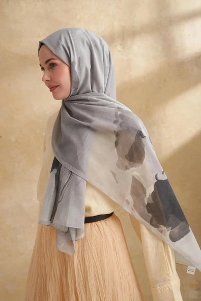 3385 ARMANDA İPEK PAMUK ŞAL DS CAMELLIA DESEN - Resim 2