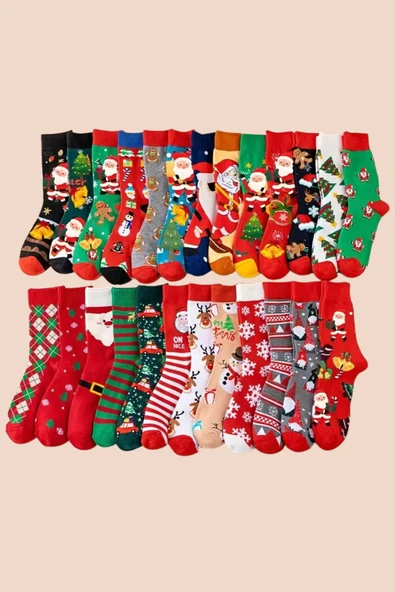 Unisex Noel Çorabı | Noel Baba, Geyik veya Kar Adamı Desenli Orta Bilek Çorap (1 Çift) – Rastgele Model ürün görseli