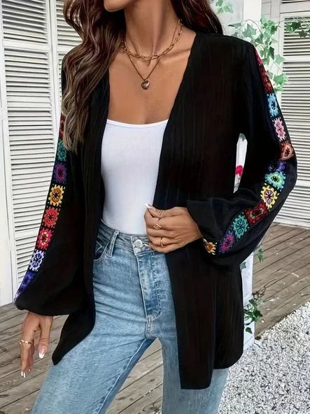 Lucky Life Kadın  Uzun Kollu önü Açık şardonlu Kaşkorse Ceket ürün görseli 1