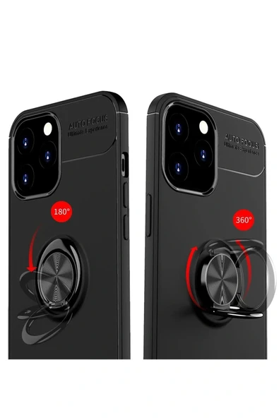 LitaeTrend iPhone 12 Pro Max Kılıf Range Yüzüklü Silikon - Siyah-Kırmızı - Resim 3