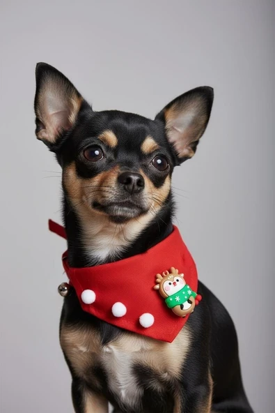 Christmas Squirrel Yılbaşı Köpek Bandanası | Ponponlu Kırmızı Noel Boyun Aksesuarı | Sevimli Sincap Figürlü Köpek Süsü | Küçük Irklar İçin - Resim 3