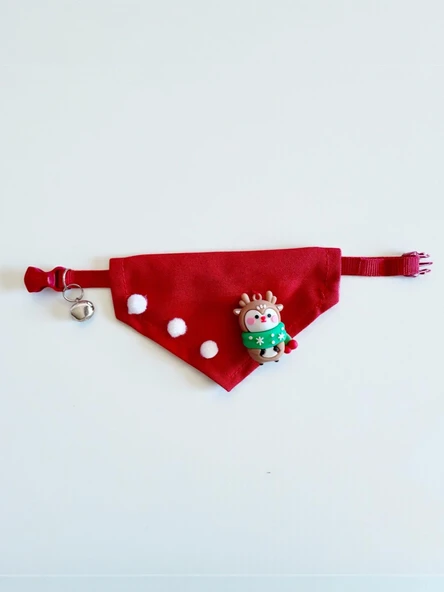 Christmas Squirrel Yılbaşı Köpek Bandanası | Ponponlu Kırmızı Noel Boyun Aksesuarı | Sevimli Sincap Figürlü Köpek Süsü | Küçük Irklar İçin - Resim 4